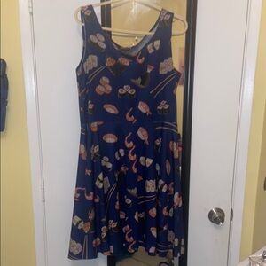 Blue Dress with Sushi Print